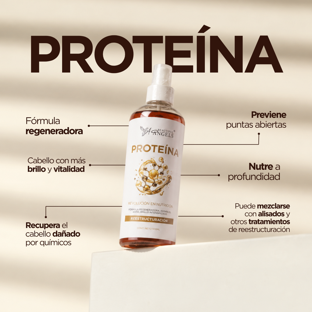 Proteína Beautiful Angels: Reparación intensiva con 80% de queratina pura, reconstruye la estructura del cabello, devuelve fuerza y elasticidad y recupera cabellos dañados por químicos.