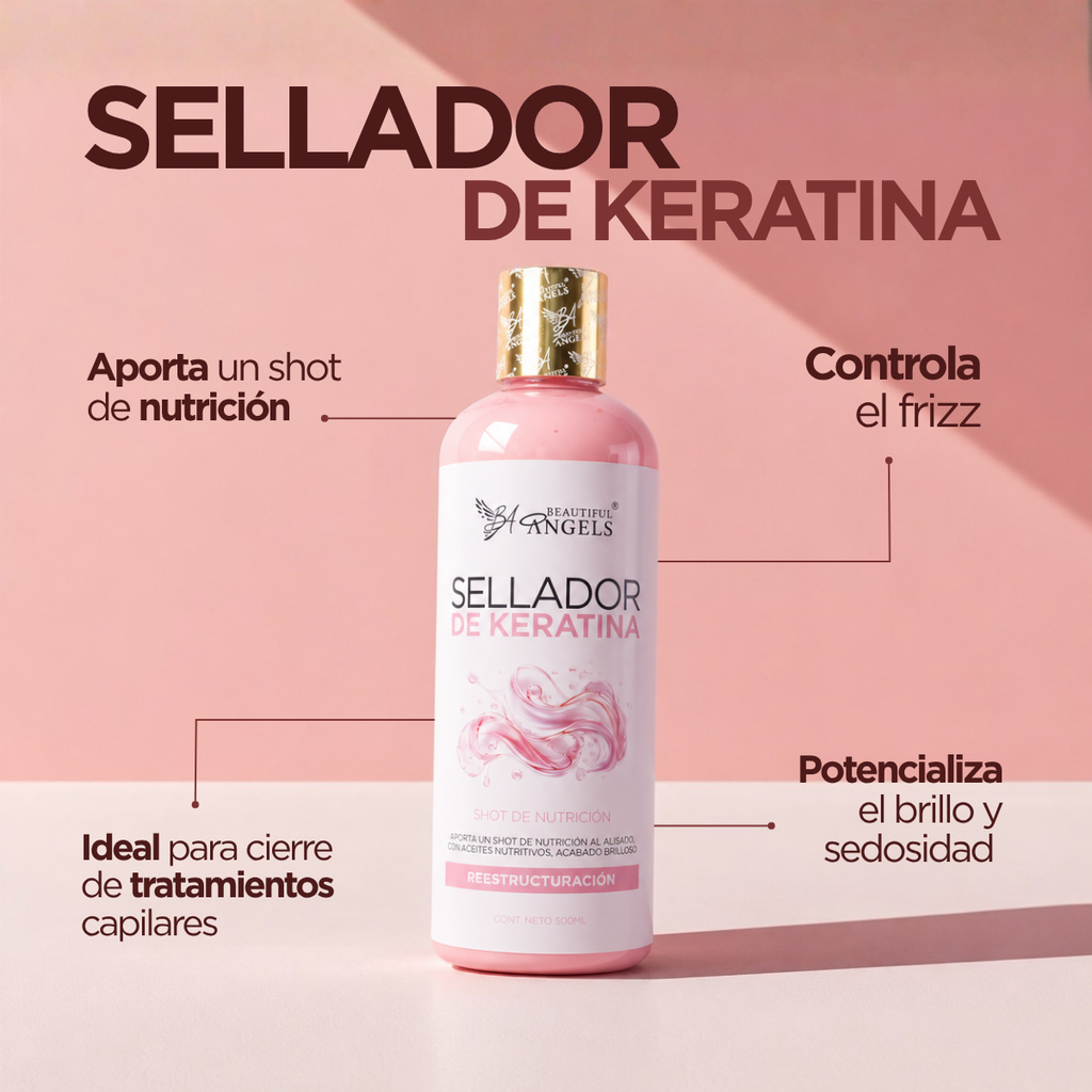 Sellador de Keratina Beautiful Angels: Shot de Nutrición al Momento de Terminar un Alisado Progresivo, con Control Absoluto del Frizz, Reducción de la Esponjosidad