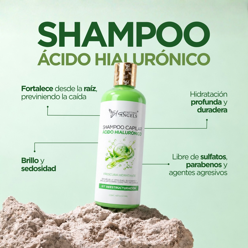 Shampoo con Ácido Hialurónico Beautiful Angels: Hidratación Profunda, Fortaleza desde la Raíz, Prevención de Caída y Cabello Lleno de Vida