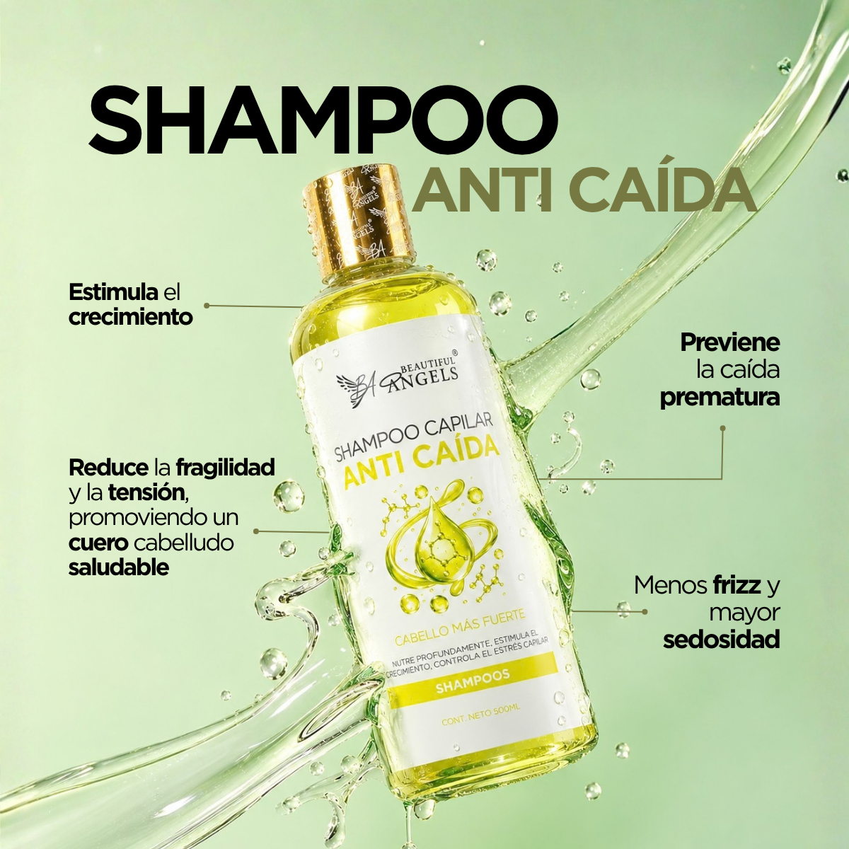 Shampoo Anti-Caída Beautiful Angels: Fortalece tu Cabello desde la Raíz y Previene la Caída