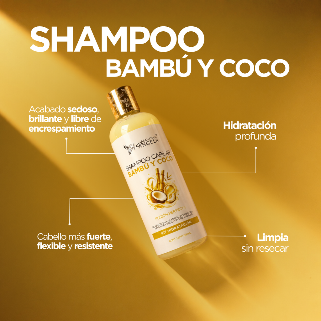 Shampoo Capilar Bambú y Coco Beautiful Angels: Fortalece he Hidrata para un cabello Fuerte, Sedoso y Lleno de Vida