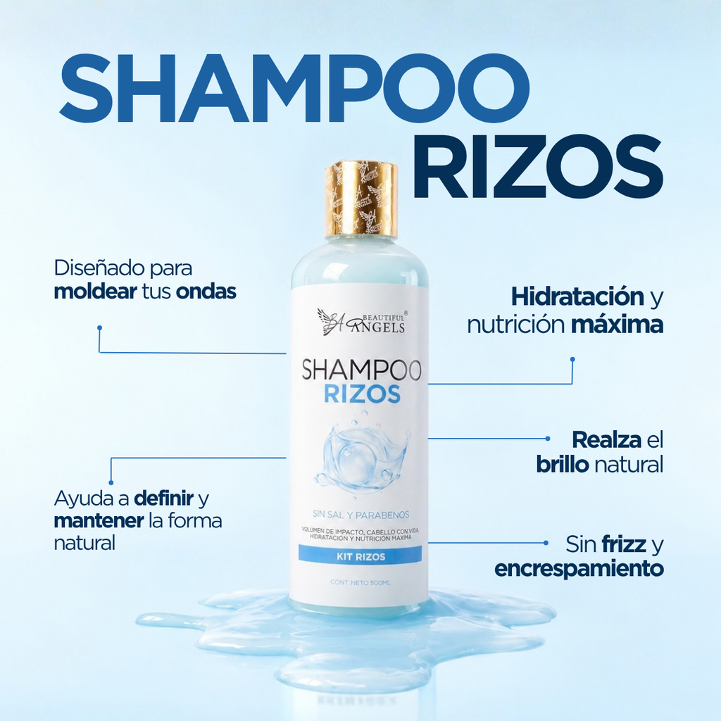Shampoo Rizos Beautiful Angels: Define y Realza la Forma Natural de tus Rizos, Controla el Encrespamiento, Aporta Elasticidad y Movimiento