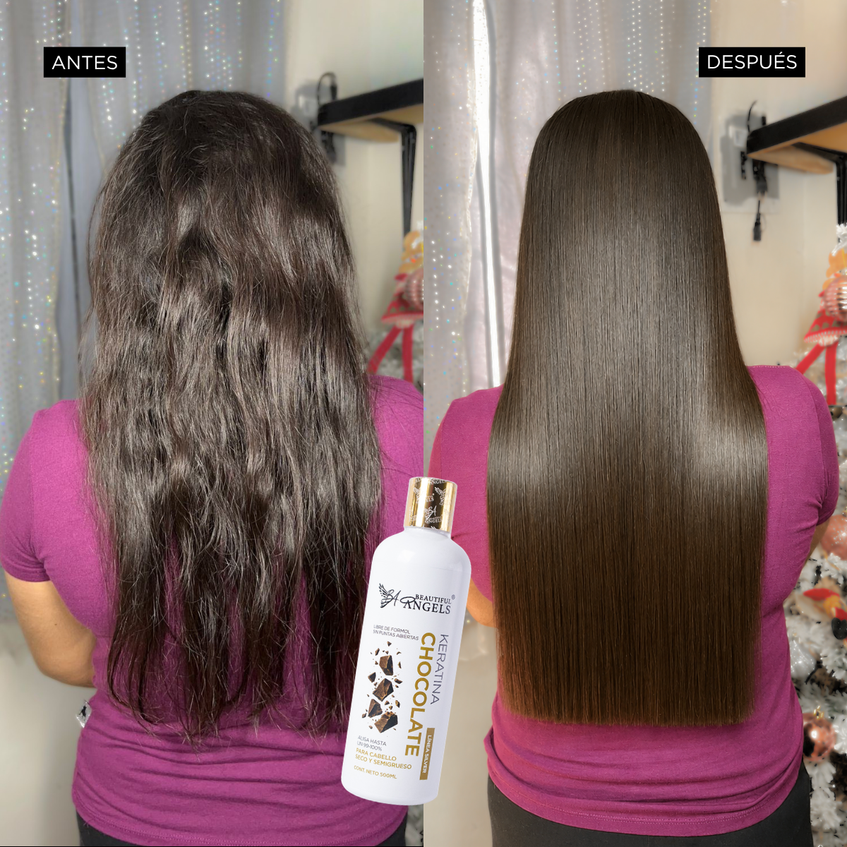 Kit Profesional Keratina Chocolate Silver Beautiful Angels 500ml- Cabello Manejable, Liviano y Super Brilloso, con Aroma a Chocolate