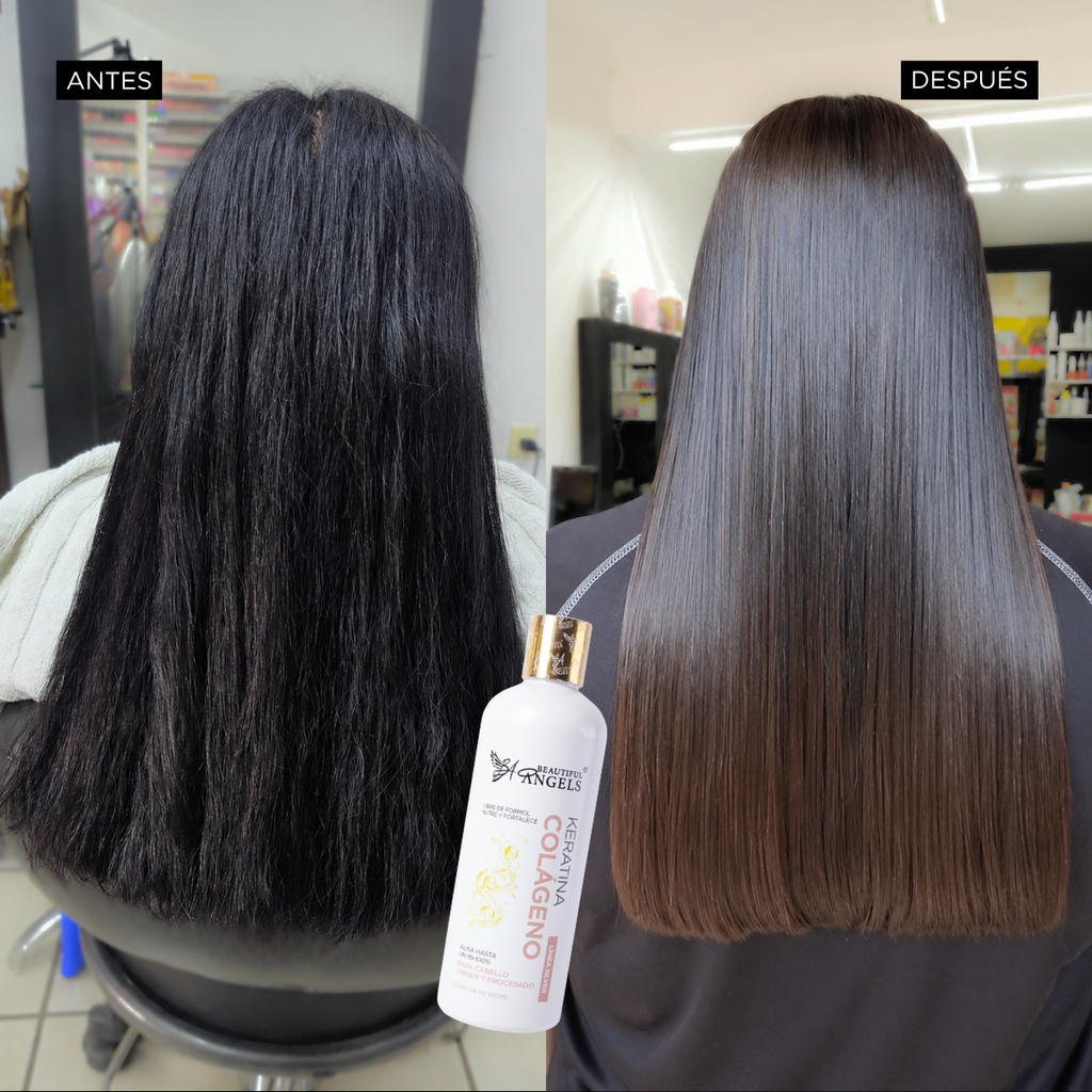 Kit Básico Keratina Colágeno Silver 500 ml – Beautiful Angels – Alisado Ideal para Cabello Procesado o Virgen, Nutrición Profunda con Colágeno que Fortalece y Aumenta la Elasticidad