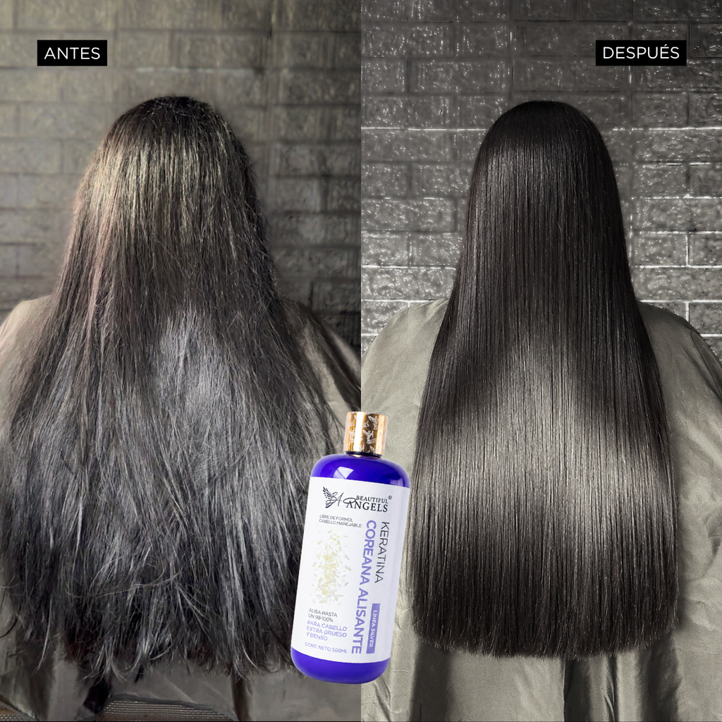 Keratina Coreana Silver Beautiful Angels 1L Alisado Coreano Premium para cabello Ultra Grueso, Rizado y Afro