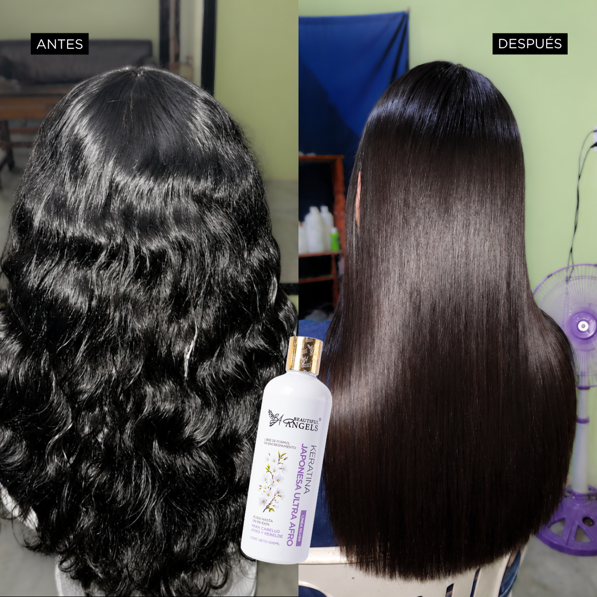 Kit Básico Keratina Japonesa Ultra Afro Silver Beautiful Angels 500ml | Cabello Liso, Sedoso y Manejable | Ideal para Cabello Afro, Crespo y Rebelde | Brillo Intenso y Resultados Duraderos
