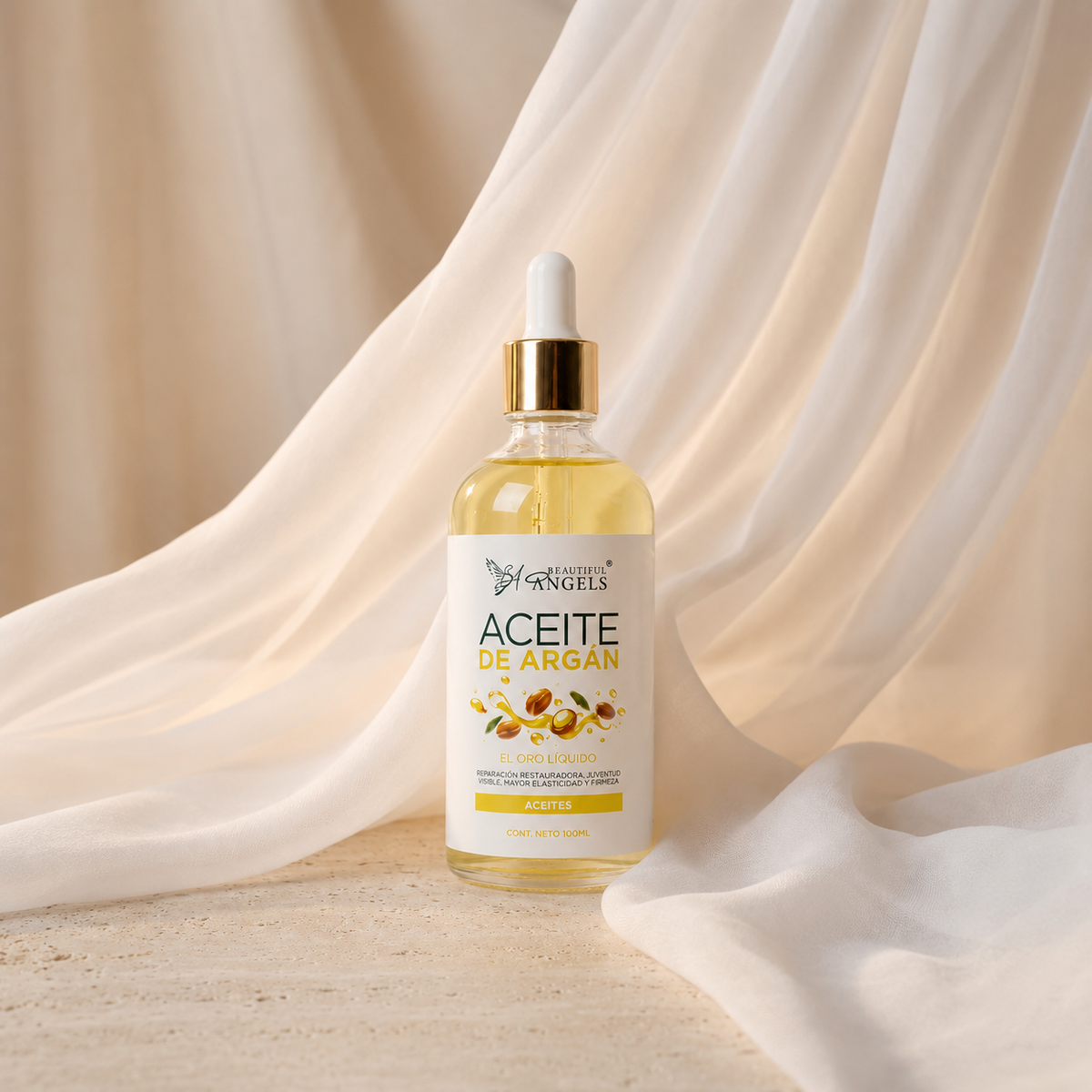 Aceite de Argán Puro 100ml Beautiful Angels: Reparación y Nutrición Profunda para Cabello, con Vitamina E y Antioxidantes que Hidratan, Controlan el Frizz y Aportan un Brillo Natural sin Dejar Residuos Grasos