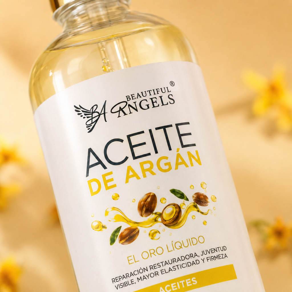 Aceite de Argán Puro 100ml Beautiful Angels: Reparación y Nutrición Profunda para Cabello, con Vitamina E y Antioxidantes que Hidratan, Controlan el Frizz y Aportan un Brillo Natural sin Dejar Residuos Grasos