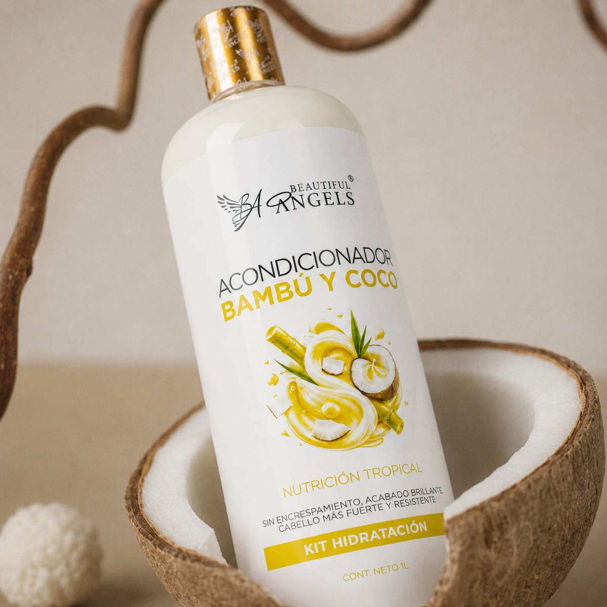 ✦ Kit Bambú y Coco Beautiful Angels 1L✦ Hidratación profunda y reparación natural para un cabello fuerte, suave y radiante.