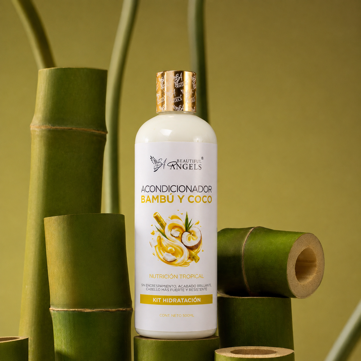 Acondicionador Bambú y Coco Beautiful Angels: Reparación Profunda e Hidratación para Cabello Seco o Dañado, Restaura la Fibra Capilar desde el Interior, Cabello Suave, Manejable