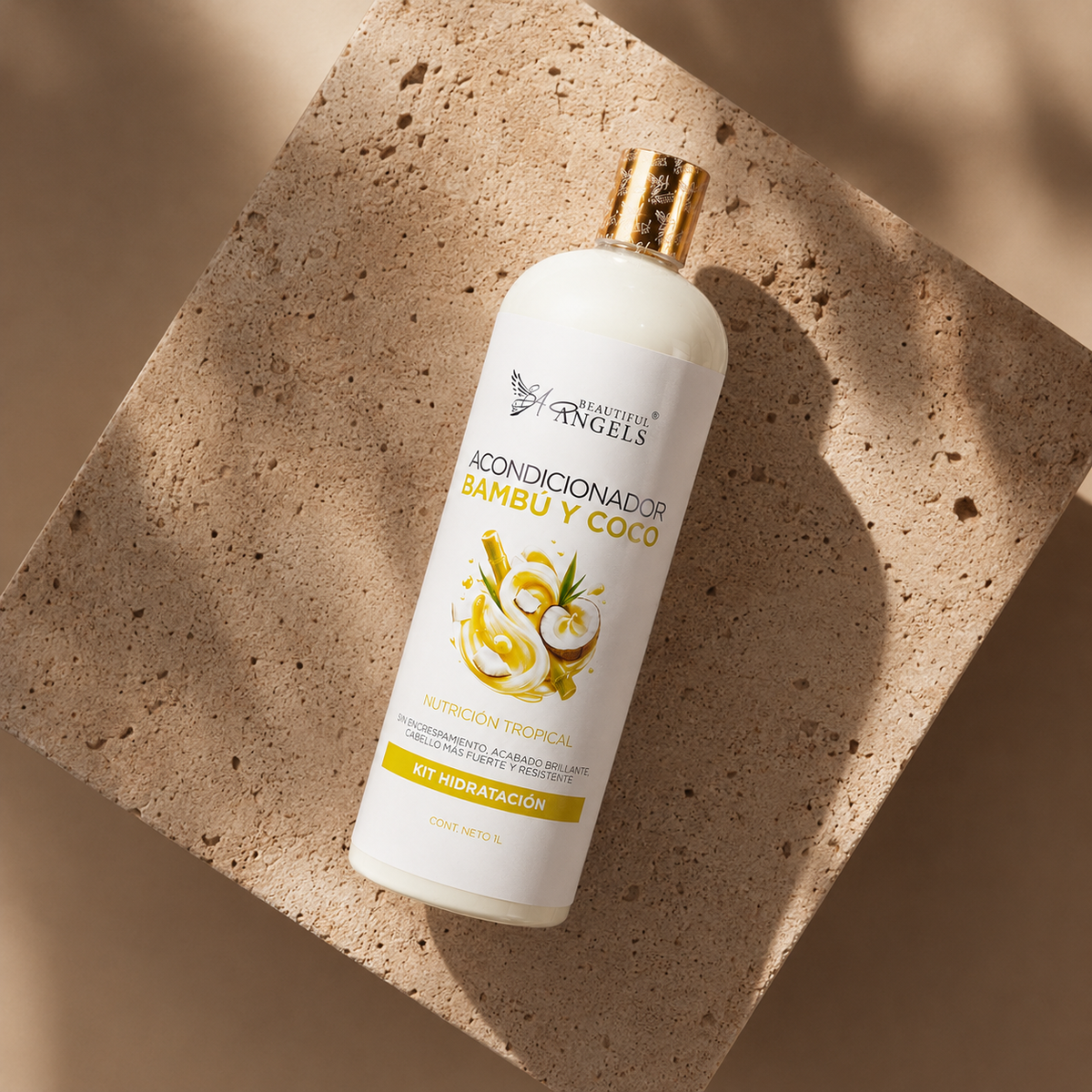 Acondicionador Bambú y Coco Beautiful Angels: Reparación Profunda e Hidratación para Cabello Seco o Dañado, Restaura la Fibra Capilar desde el Interior, Cabello Suave, Manejable