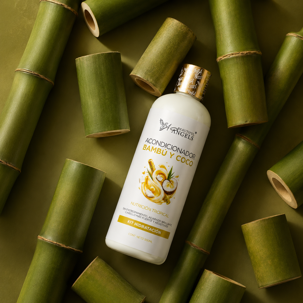 Acondicionador Bambú y Coco Beautiful Angels: Reparación Profunda e Hidratación para Cabello Seco o Dañado, Restaura la Fibra Capilar desde el Interior, Cabello Suave, Manejable