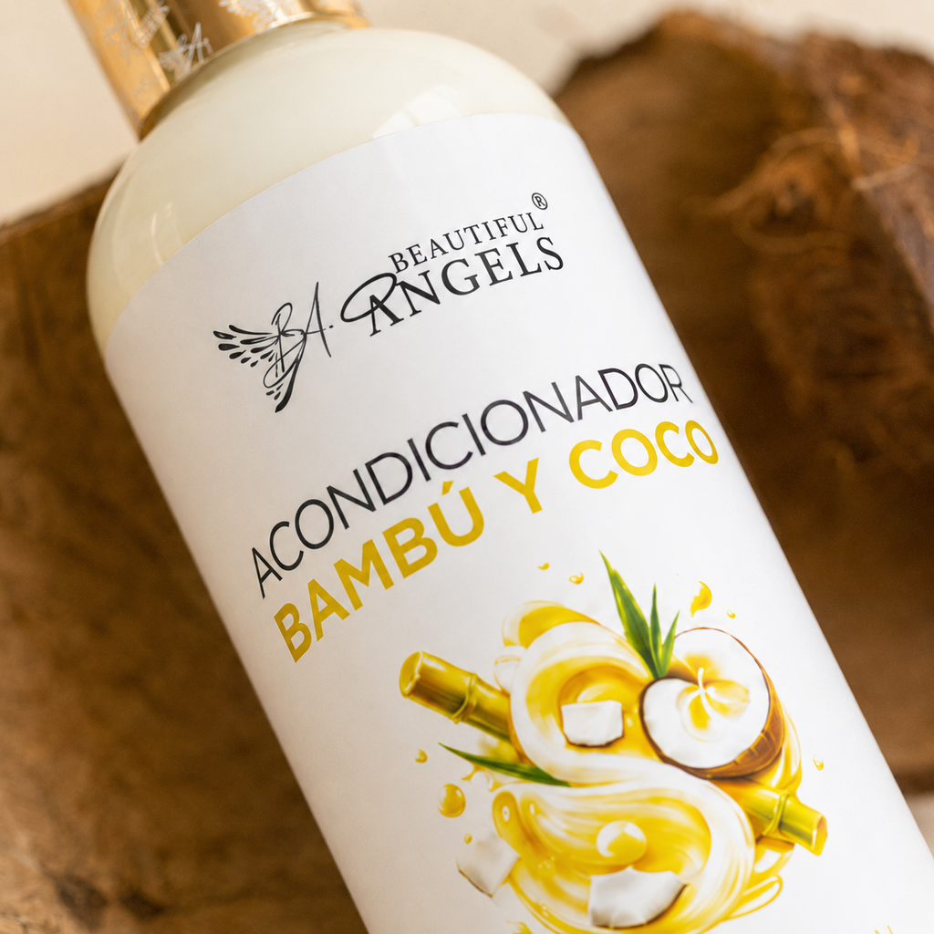 Acondicionador Bambú y Coco Beautiful Angels: Reparación Profunda e Hidratación para Cabello Seco o Dañado, Restaura la Fibra Capilar desde el Interior, Cabello Suave, Manejable