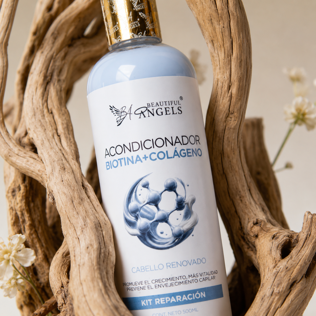 Acondicionador Biotina y Colágeno Beautiful Angels: Reestructura, Fortalece y Aporta Brillo, Ideal para Cabellos Dañados o Tratados, Mantiene Juventud, Fuerza y Vitalidad en Cada Lavado, Cabello más Fuerte y con Volumen