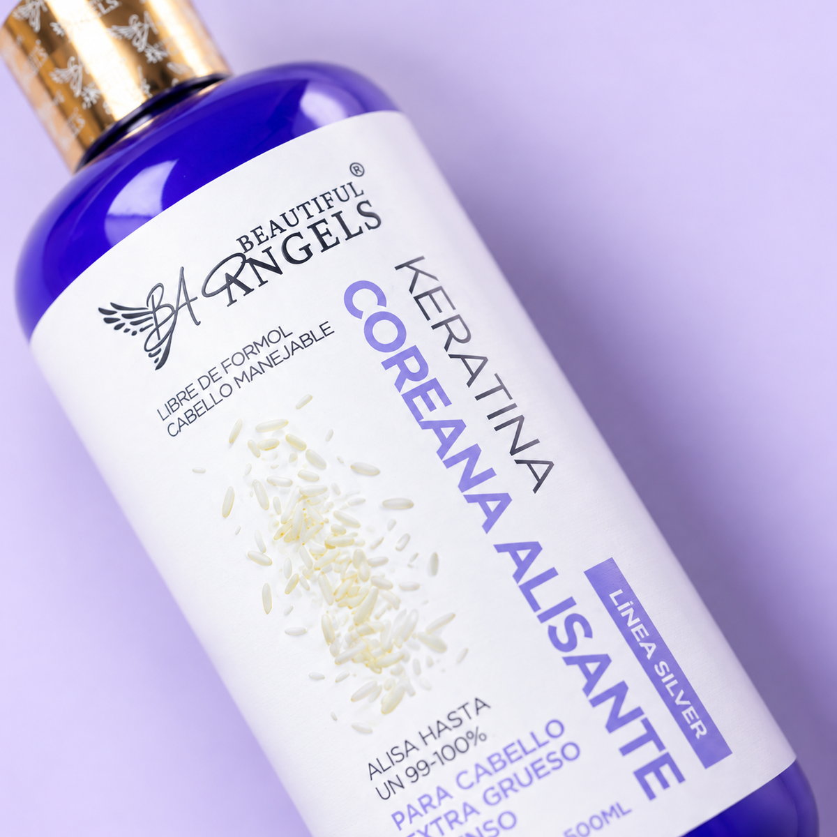 Keratina Coreana Silver Beautiful Angels 1L Alisado Coreano Premium para cabello Ultra Grueso, Rizado y Afro