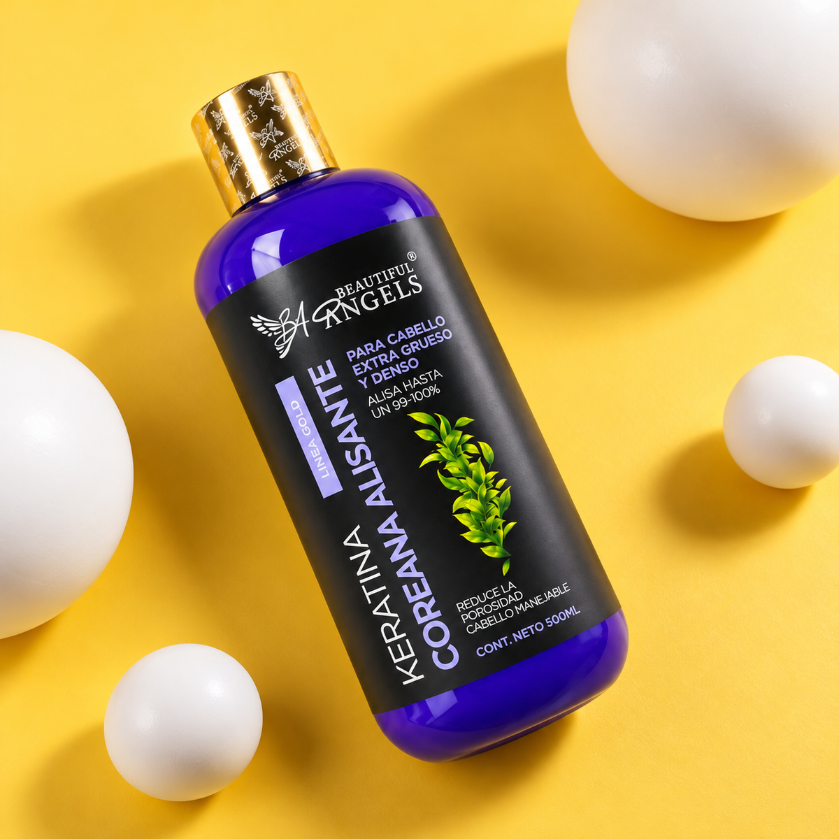 Keratina Coreana Gold Beautiful Angels 1L Alisado Coreano Premium para cabello Ultra Grueso, Rizado y Afro
