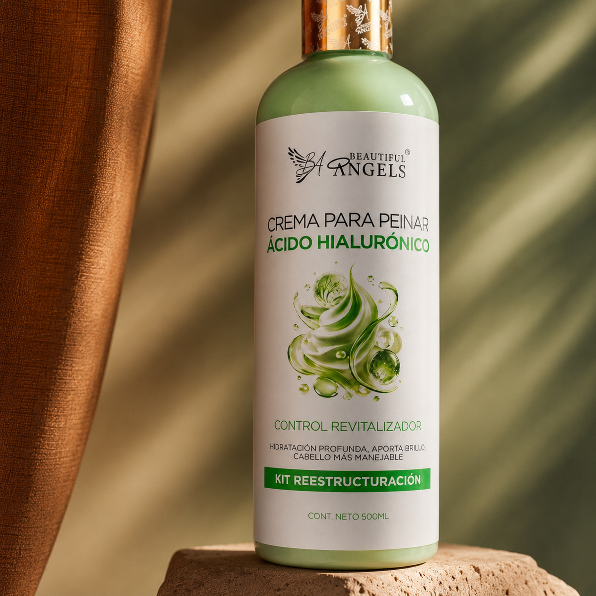Crema para Peinar con Ácido Hialurónico Beautiful Angels: Ácido Hialurónico que Retiene la Humedad, Cabello Hidratado, Saludable y Fácil de Peinar, Acabado Ligero, Sedoso y con Brillo Natural