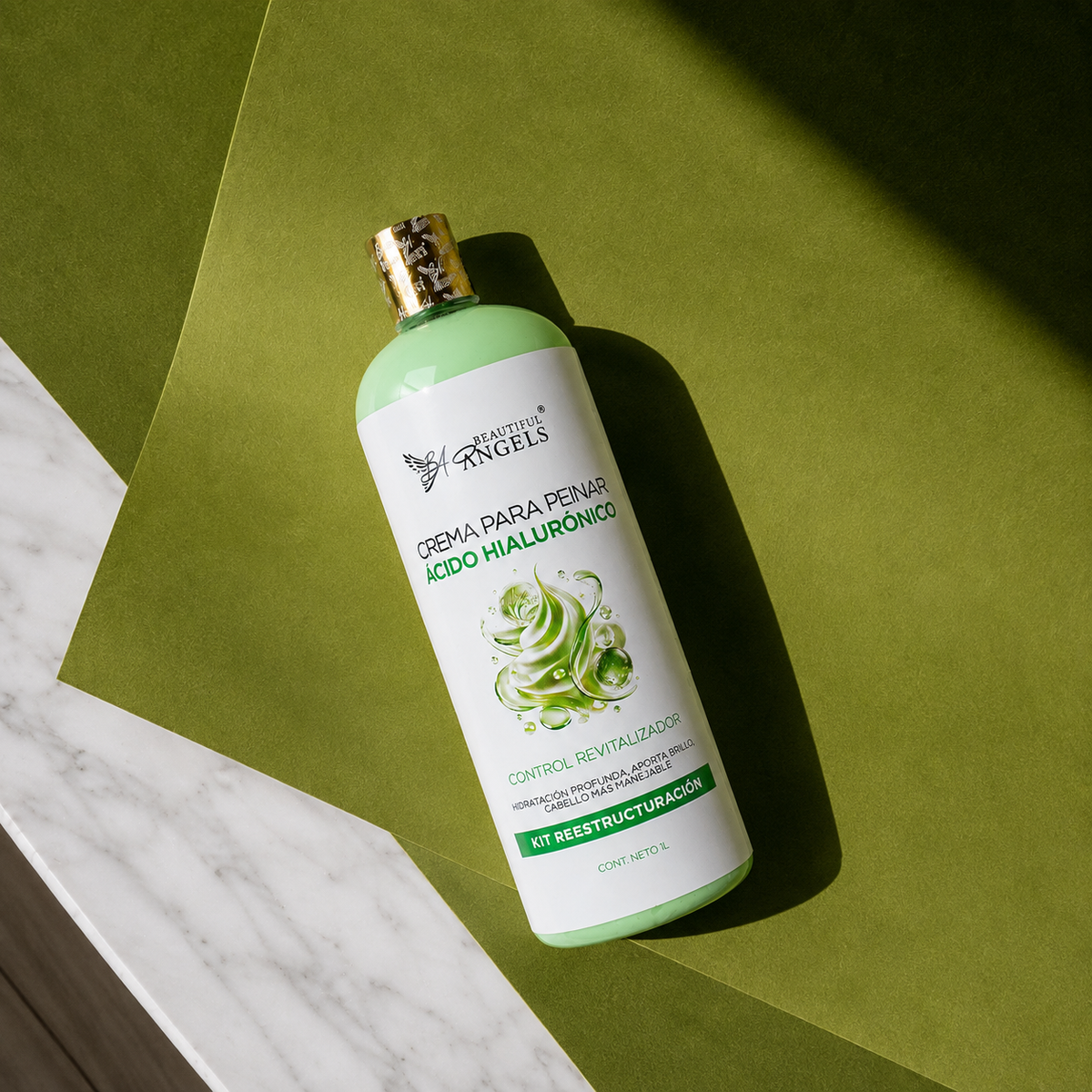 Crema para Peinar con Ácido Hialurónico Beautiful Angels: Ácido Hialurónico que Retiene la Humedad, Cabello Hidratado, Saludable y Fácil de Peinar, Acabado Ligero, Sedoso y con Brillo Natural