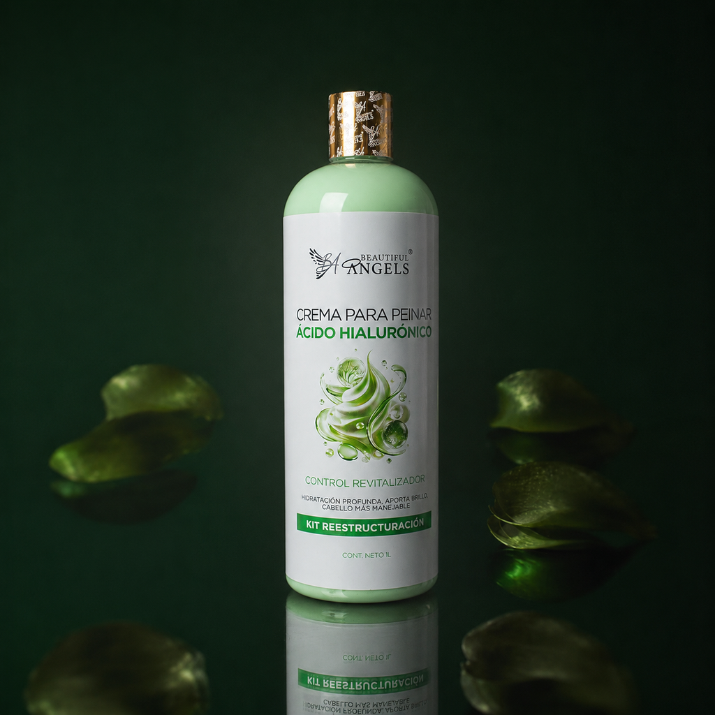 Crema para Peinar con Ácido Hialurónico Beautiful Angels: Ácido Hialurónico que Retiene la Humedad, Cabello Hidratado, Saludable y Fácil de Peinar, Acabado Ligero, Sedoso y con Brillo Natural