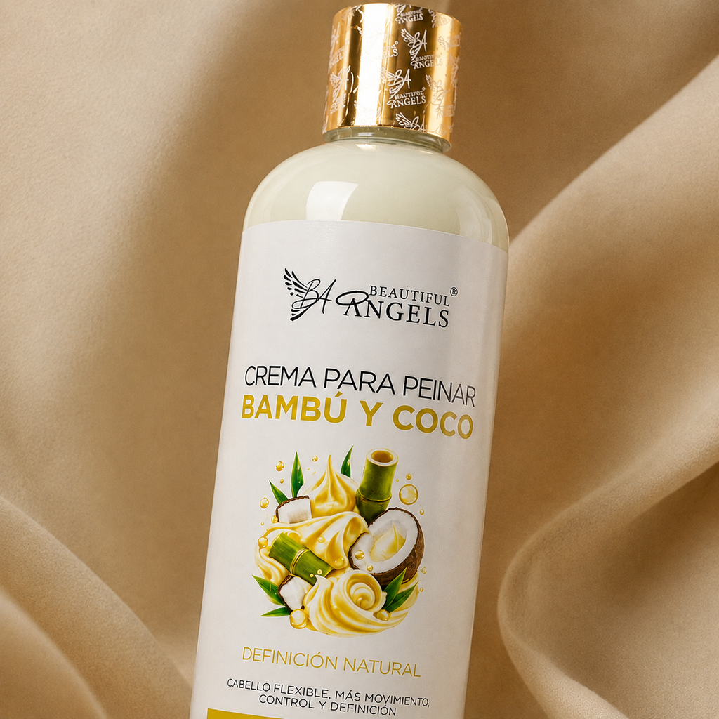 Crema para Peinar Bambú y Coco: Nutrición Profunda, Control y Definición del Estilo, con Textura Ligera y Acabado Sedoso Sin Residuos