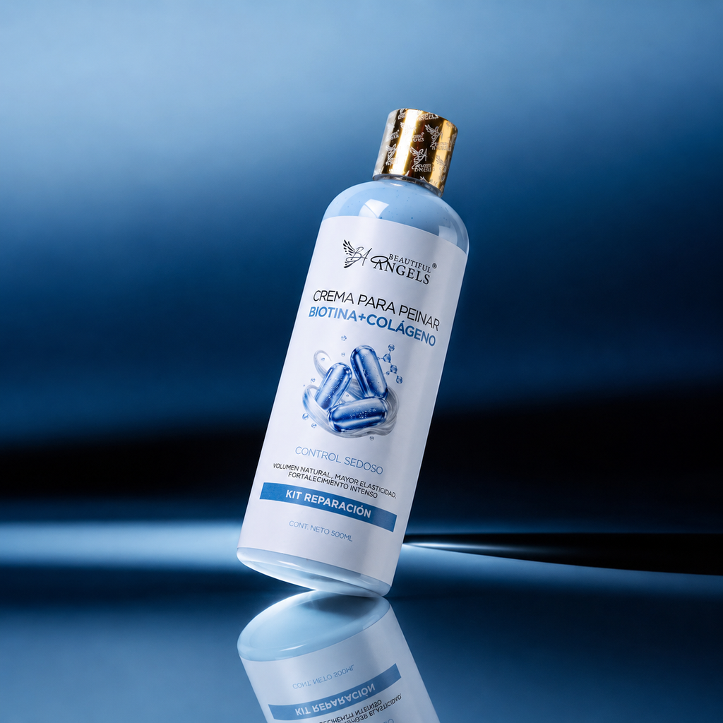 Crema Capilar Biotina + Colágeno Beautiful Angels: Fortalecimiento y Volumen para Cabello Fino, con Elasticidad, Cuerpo y Brillo Natural