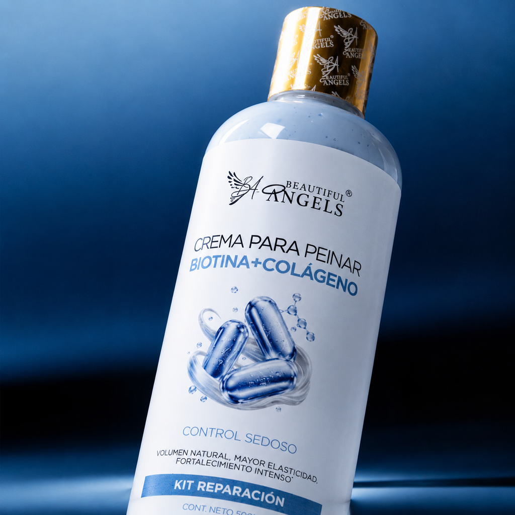 Crema Capilar Biotina + Colágeno Beautiful Angels: Fortalecimiento y Volumen para Cabello Fino, con Elasticidad, Cuerpo y Brillo Natural