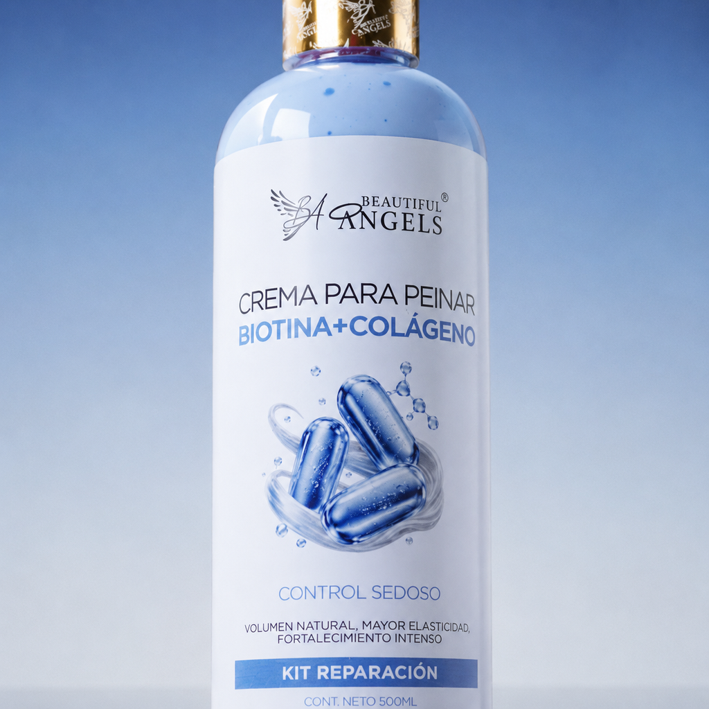 Crema Capilar Biotina + Colágeno Beautiful Angels: Fortalecimiento y Volumen para Cabello Fino, con Elasticidad, Cuerpo y Brillo Natural