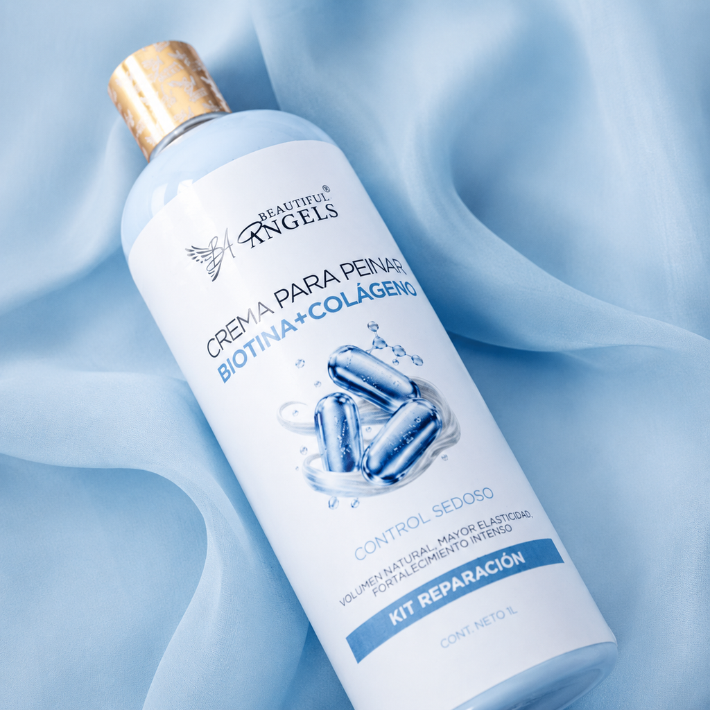 Crema Capilar Biotina + Colágeno Beautiful Angels: Fortalecimiento y Volumen para Cabello Fino, con Elasticidad, Cuerpo y Brillo Natural