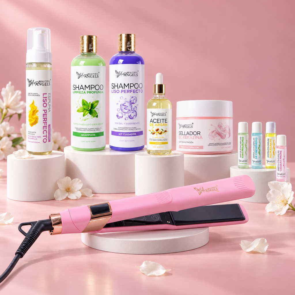 Kit Profesional Espuma Liso Perfecto Silver Beautiful Angels 300ml- Reduce el Frizz, Elimina la Ondulación, Deja el Cabello, con Acabado Liso y Natural, un Cabello Fuerte y Saludable