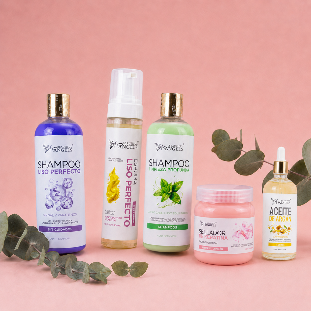 Kit Espuma Liso Perfecto 300ML+ Shampoo Limpieza Profunda 500ML+ Shampoo Liso Perfecto 500ML + Sellador 250ML + Aceite de Argan 100 ML