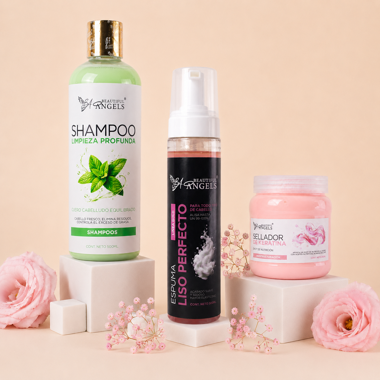 Kit Espuma Liso Perfecto Gold 300ML+ Shampoo Limpieza Profunda 500ML + Sellador de Keratina 250ML