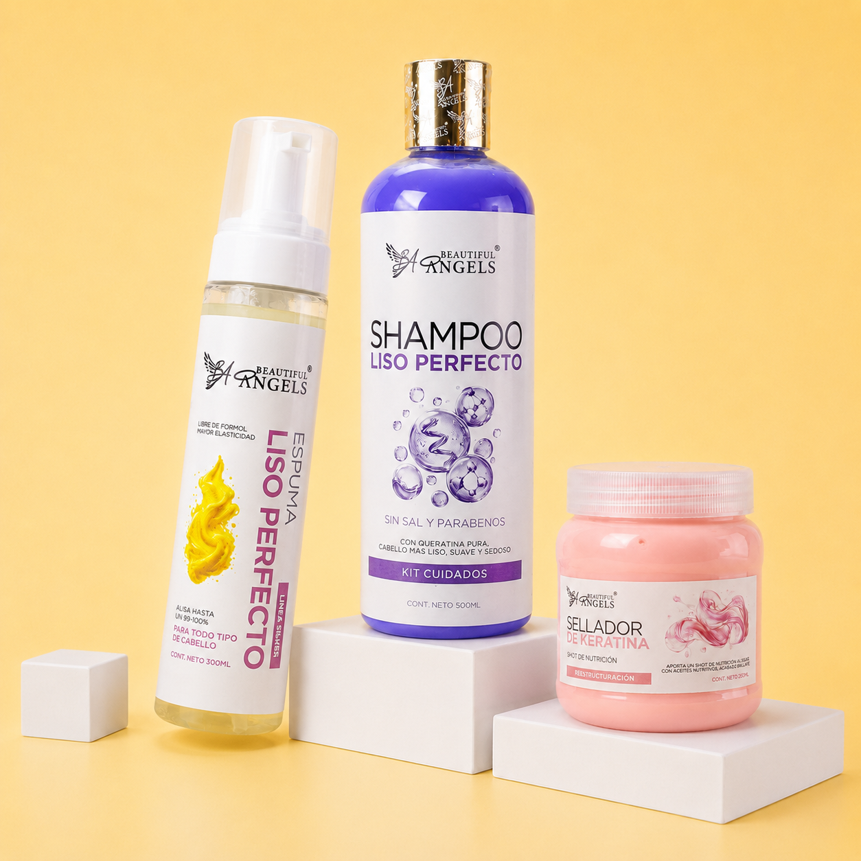 Kit Espuma Liso Perfecto Silver 300ML+ Shampoo Liso Perfecto 500ML + Sellador de Keratina 500ML