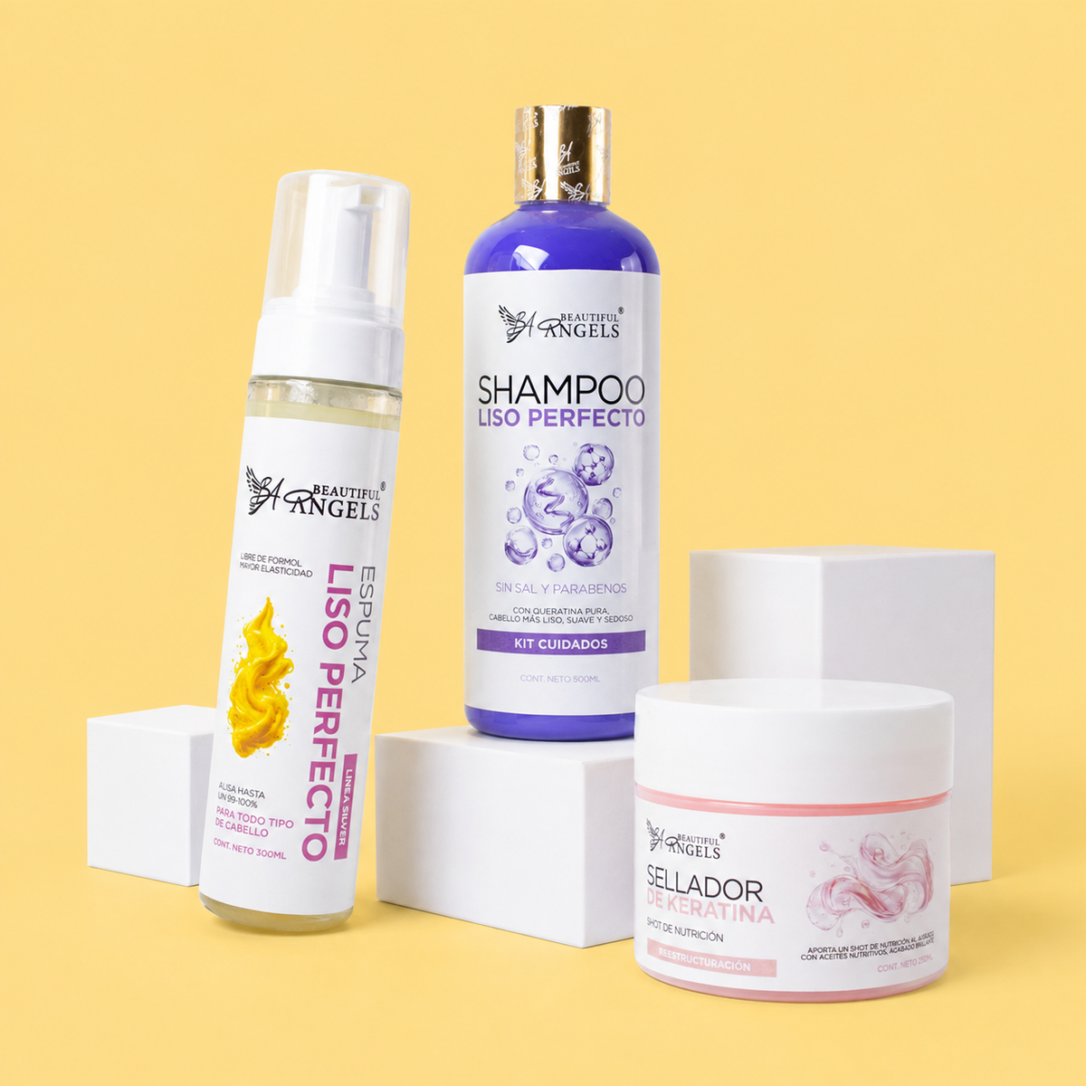 Kit Espuma Liso Perfecto Silver 300ML+ Shampoo Liso Perfecto 500ML + Sellador de Keratina 250ML