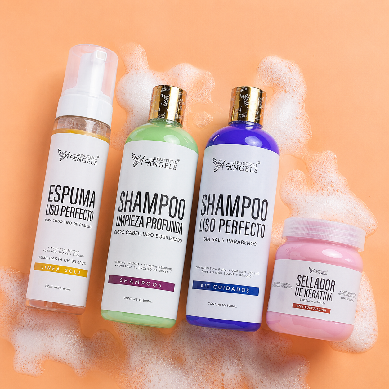 Kit Espuma Liso Perfecto + Shampoo Liso Perfecto + Shampoo Limpieza Profunda + Sellador: El Secreto para un Cabello Espectacular Todos los Días Alisado Profesional, Hidratación Profunda y Brillo Espectacular