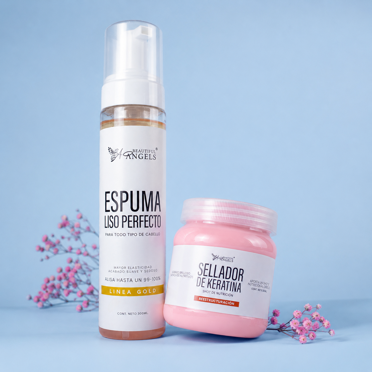 Kit Espuma Liso Perfecto Gold + Sellador de Keratina: La combinación perfecta para quienes desean un cabello disciplinado, brillante y suave todos los días.