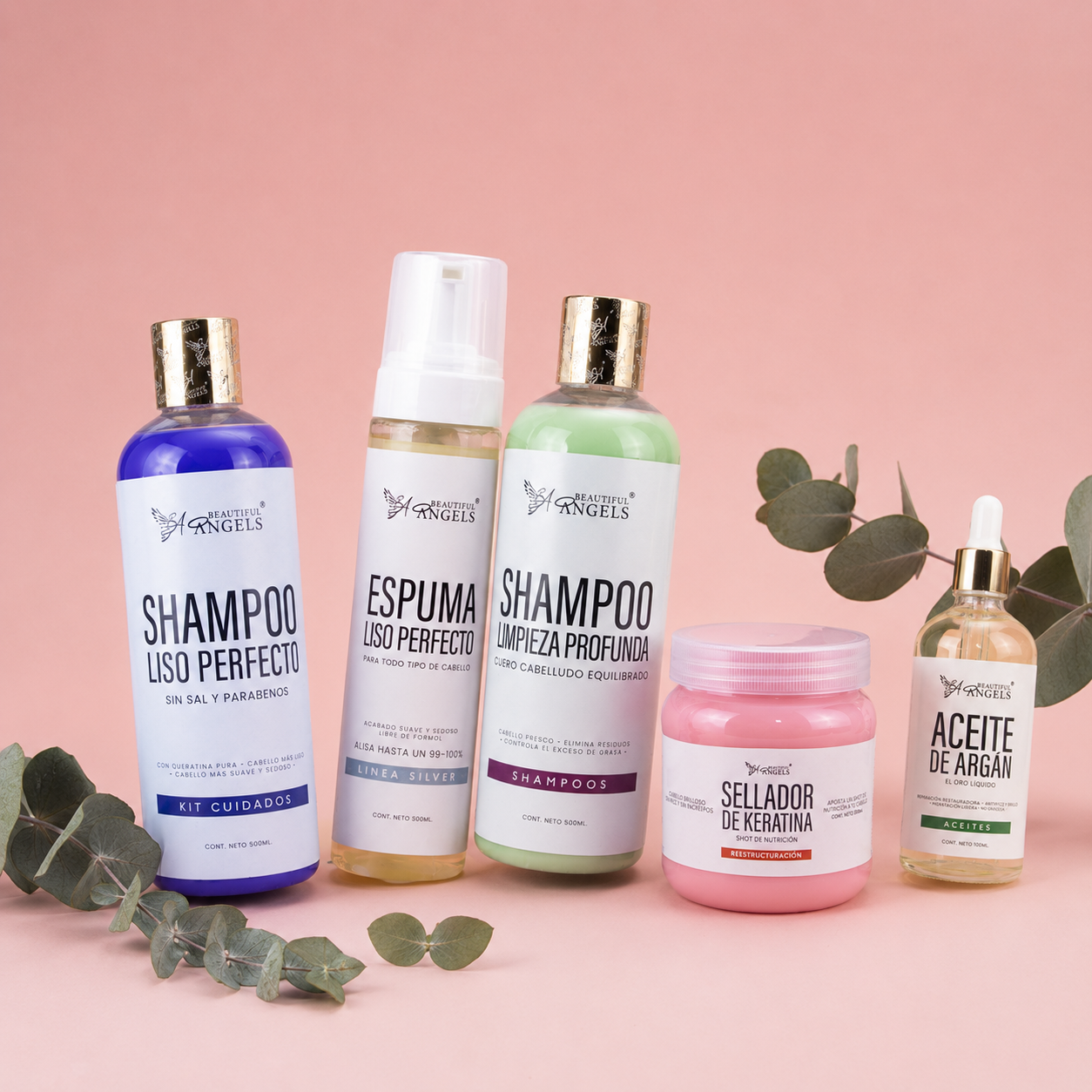 Kit Espuma Liso Perfecto + Shampoo Limpieza Profunda+ Shampoo Liso Perfecto + Sellador + Aceite de Argan