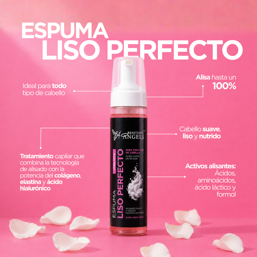 Espuma Liso Perfecto Gold Beautiful Angels 300ML para Todo Tipo de Cabello