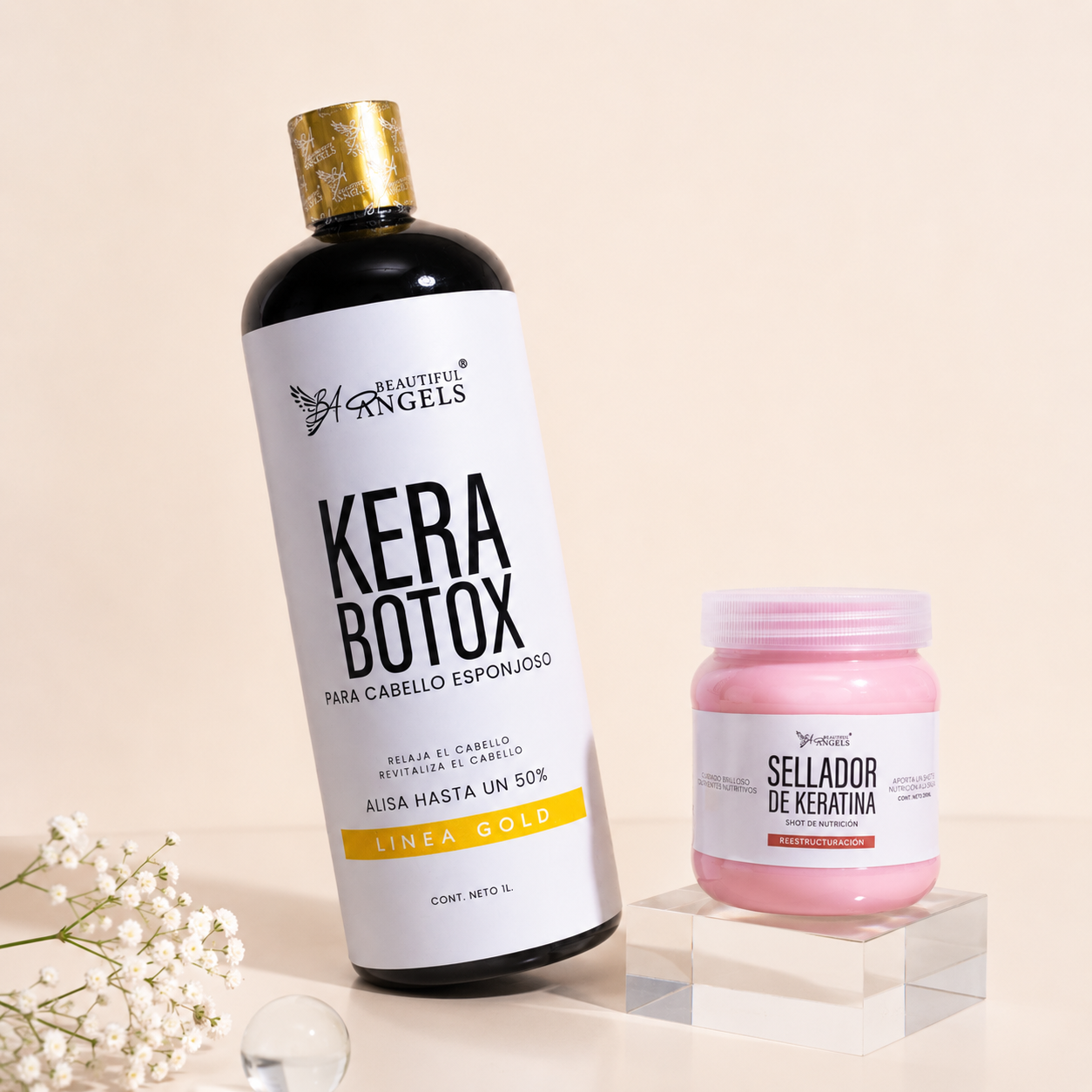 Kit Kerabotox Gold + Sellador de Keratina: Reparación Profunda, Control de Frizz y Cabello Más Suave por Hasta 6 Meses