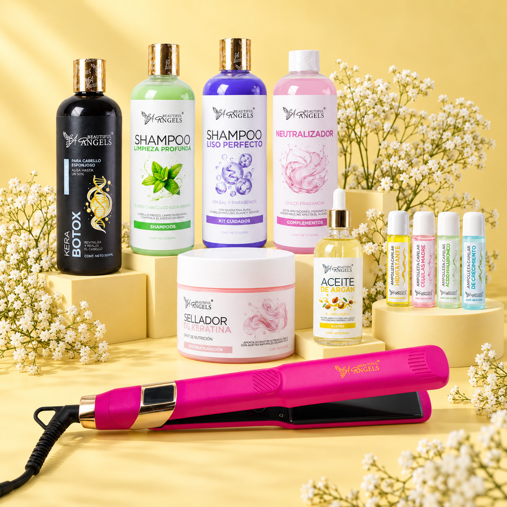 Kit Profesional Kerabotox Gold Beautiful Angels 500ml — Rellena la Fibra, Sella Puntas y Revitaliza Cabellos Deshidratados, Control del Encrespamiento