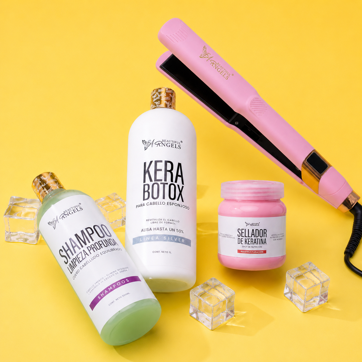 Kit Kerabotox Silver + Shampoo Limpieza Profunda + Sellador + Plancha Beautiful Angels Profesional