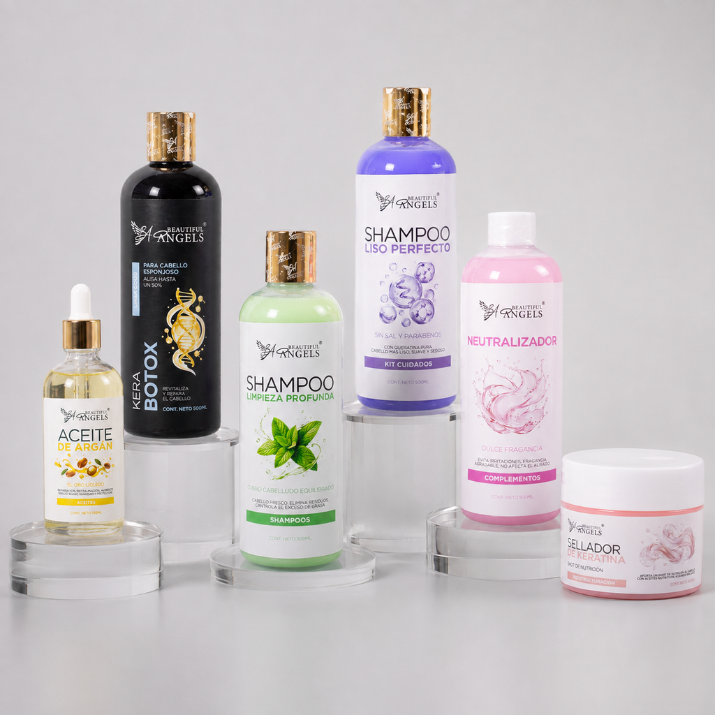 Kit Básico de KeraBotox-Beautiful Angels Gold 500ml-Tratamiento Nutritivo, Fibra Capilar, Elasticidad y Vitalidad, con Botox Capilar