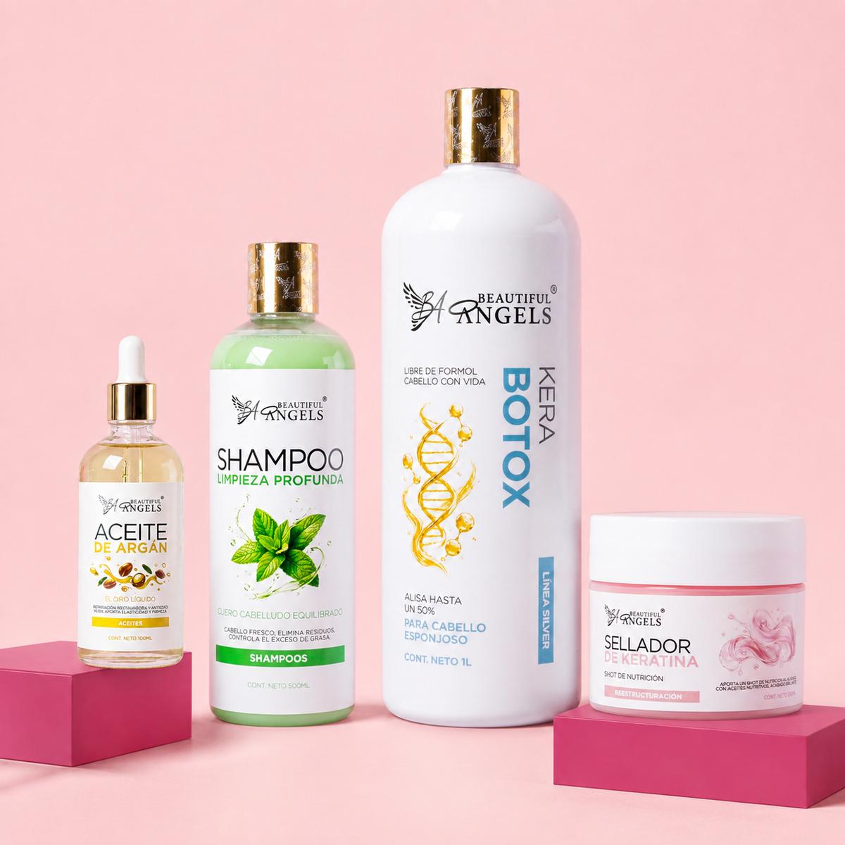 Kit KeraBotox Silver 1L + Shampoo Limpieza Profunda 500ML + Sellador de Keratina 250ML + Aceite de Argán 100ML