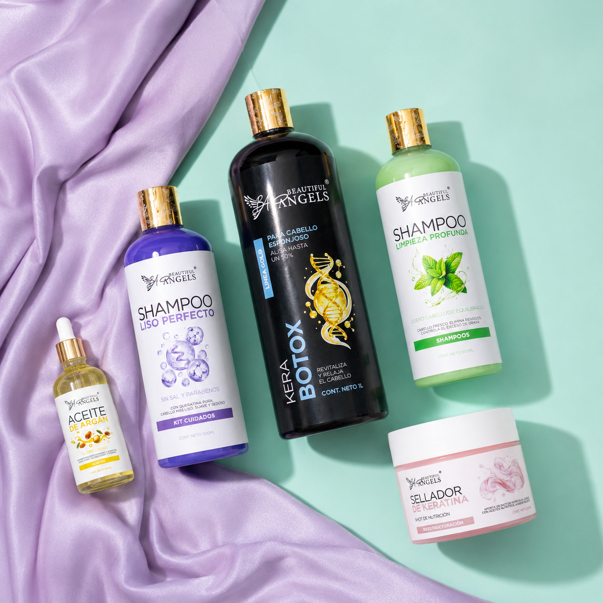 Kit Kerabotox Gold 1L + Shampoo Limpieza Profunda 500ML + Shampoo Liso Perfecto 500ML + Sellador de Keratina 250ML + Aceite de Argán 100ML