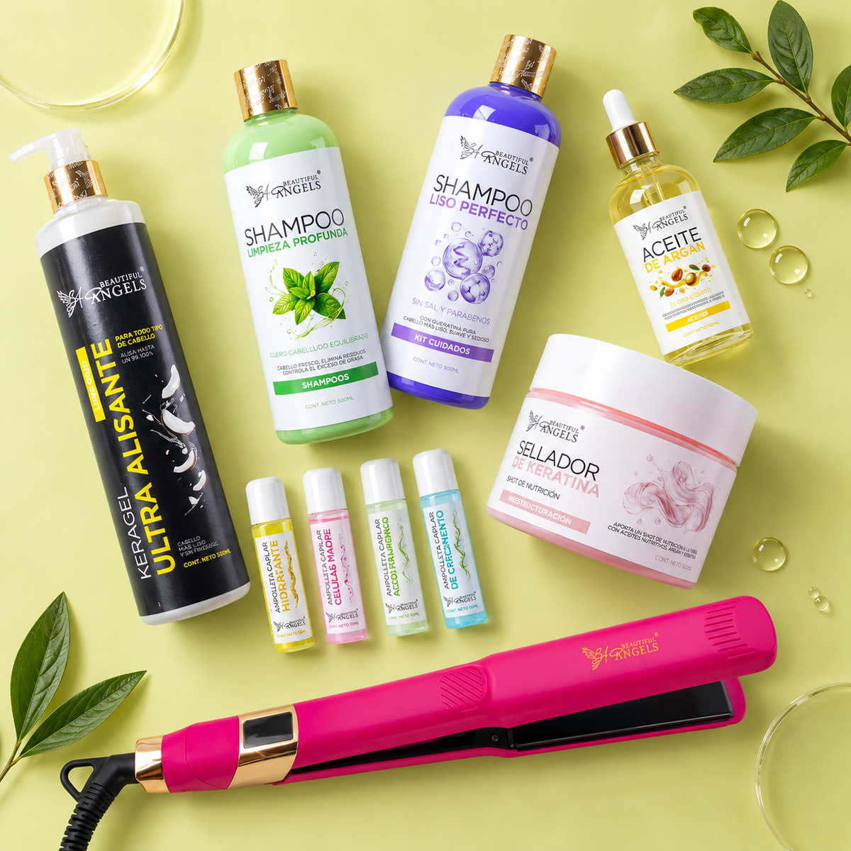 Kit Profesional Keragel Gold Beautiful Angels 500ml-Aspecto más fuerte, Saludable, Hidratado y Reduce el frizz