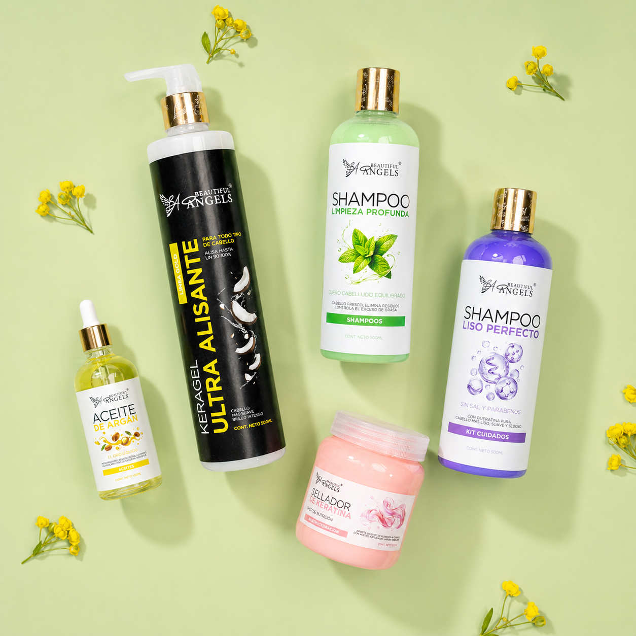 Kit Keragel Ultra Alisante Gold 500ML + Shampoo Limpieza Profunda 500ML + Sellador de Keratina 250ML+ Shampoo Liso Perfecto 500ML + Aceite de Argán 100ML