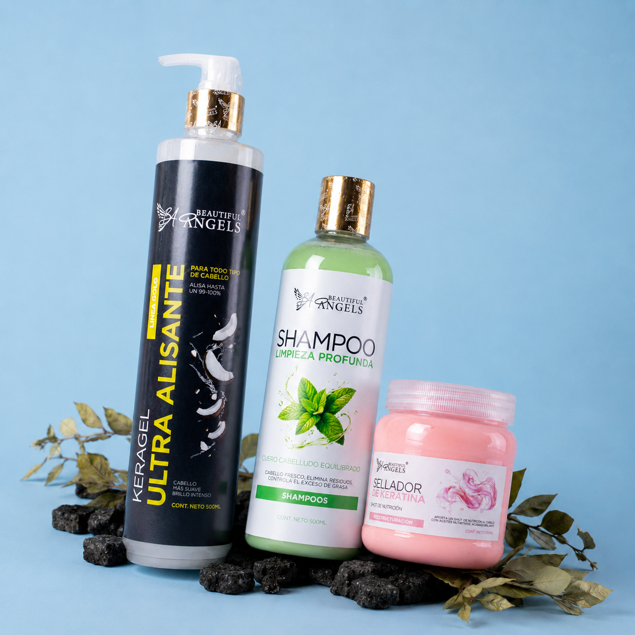 Kit Keragel Ultra Alisante Gold 500ML+ Shampoo Limpieza Profunda 500ML+ Sellador de Keratina 250ML