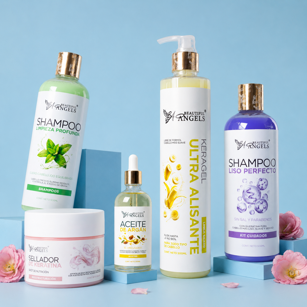 Kit Básico Keragel Ultra Alisante Silver Beautiful Angels 500ml, Hidrogel de Keratina y Aceites Vegetales, Repara Fibra Dañada, Controla Humedad y Reduce Frizz