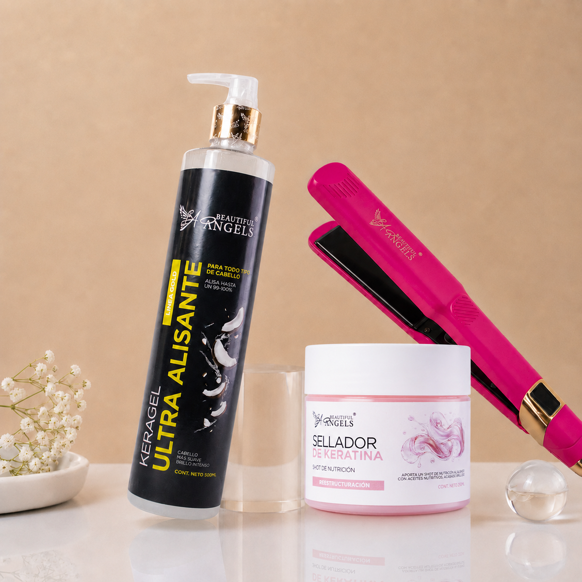 it Keragel Ultra Alisante Gold 500ml + Sellador de Keratina 250ml + Plancha Beautiful Angels