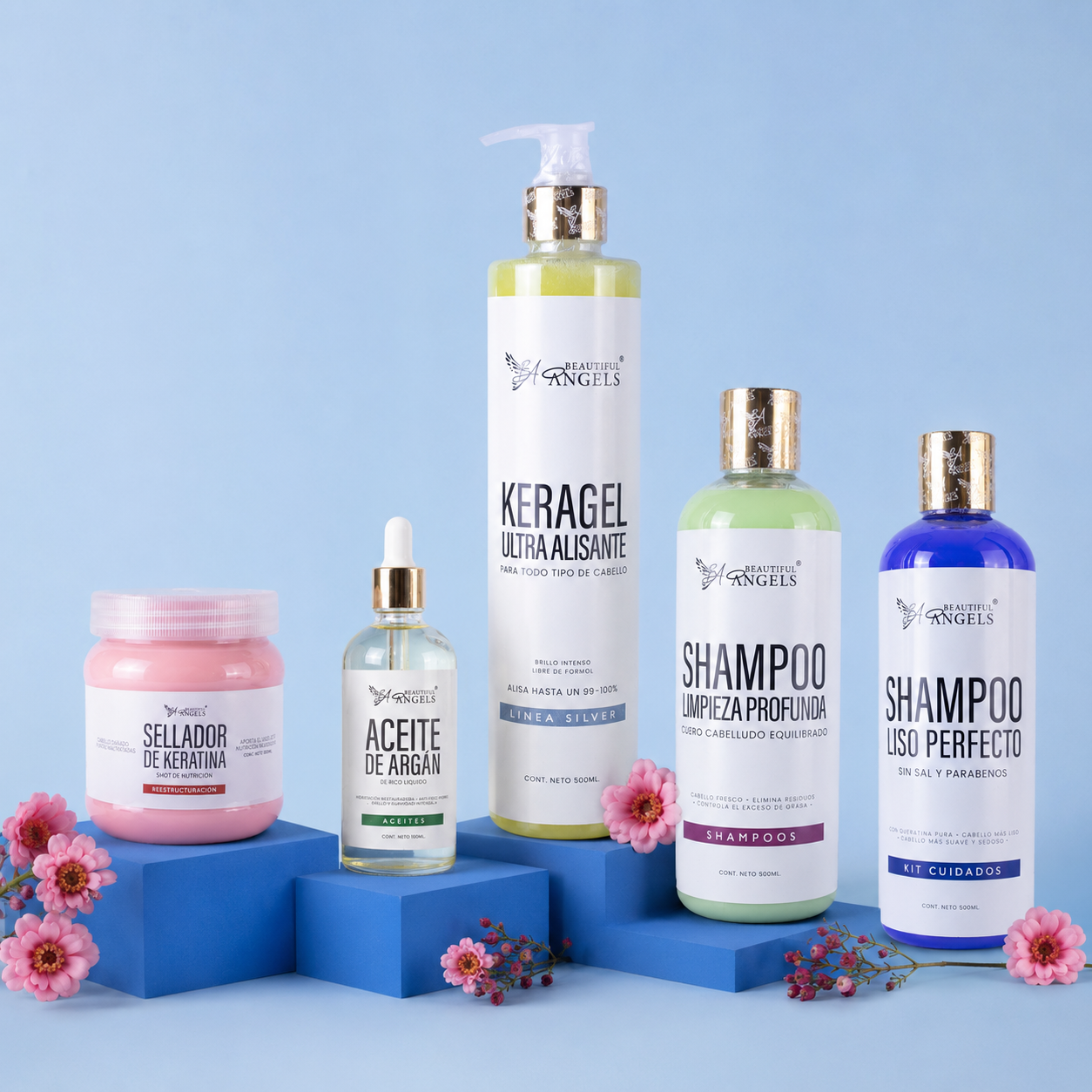 Kit Keragel Silver + Shampoo Limpieza Profunda+ Shampoo Liso Perfecto + Sellador + Aceite de Argan