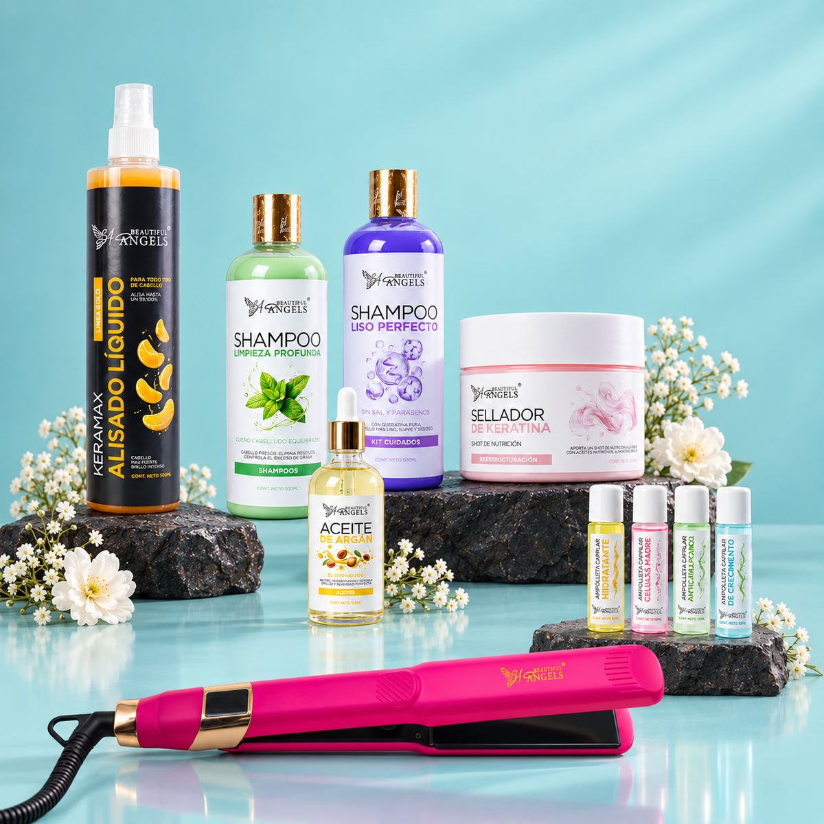 Kit Profesional Keramax Gold Beautiful Angels 500ml- Cabello Suave, Manejable y con Brillo Duradero